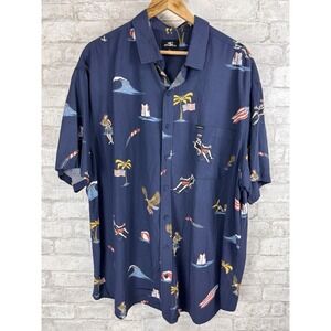 O'Neill Camp Shirt Organic Cotton 2XL Patriotic American Print Hawaiian Tropical